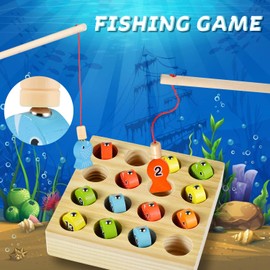 Montessori Wooden Magnetic Fishing Game for Kids, Preschool Learning Educational Montessori Fishing Toys, Gifts for 1 2 3 4 5 Year Old Kids Toddlers