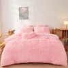 Fluffy Faux Fur Pink Comforter Cover Set Queen - Ultra