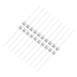 sourcing map 2.5A 250V Glass Fuse 0.14"x0.39" Fast Blow Fuse with Lead for Home Appliances 10 Pcs, Silver Tone