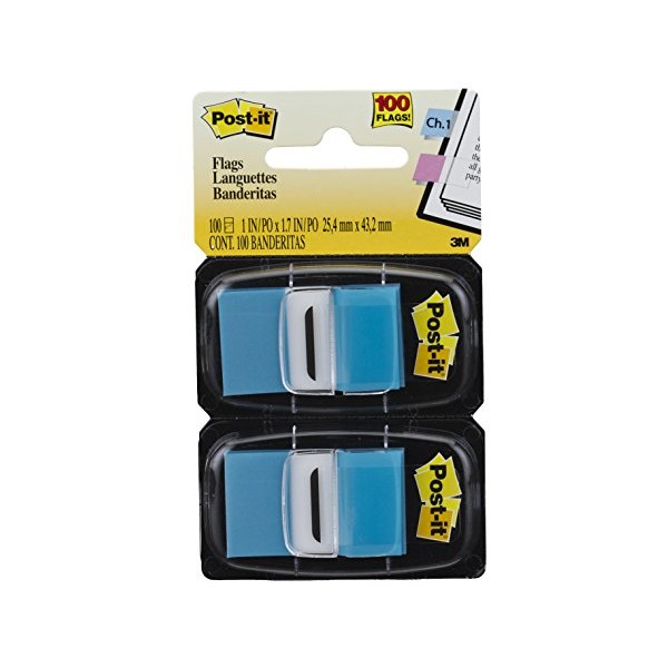 Post-it Standard Page Flags in Dispenser  1in Wide, Bright Blue 100 Flags, 680-BB2