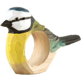 Wildlife Garden WG577 Blue Tit Napkin Ring - Hand Carved Wooden Napkin Ring for Table Decoration
