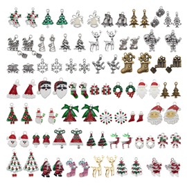 GraceAngie 60 Pieces Christmas Charms Assorted Silver Plated Christmas Enamel Pendants Accessory for Xmas Party Necklace Bracelet Earring DIY Supplies