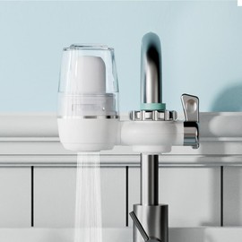 Dual-Use Faucet Water Filter, 0.01 Micron Filtration, Universal Kitchen and Bathroom Filter with Manual Switch, White