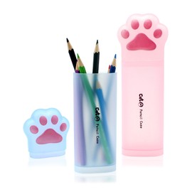 Benvo Cat Paw Pencil Holder Plastic Kitten Paw Pencil Case Box Storage Organizer Container for Stationery Pencils Pens Rulers Office Portable Desk Accessories (Pink & Light Blue, Pack of 2)