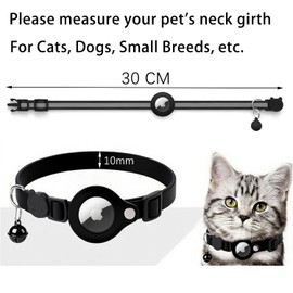 zoerbufan 2 Pack AirTag Katzenhalsband mit Sicherheitsverschluss und glöckchen, Reflektierend GPS Tracker Katze 22-34 cm für Katzen, Schwarz