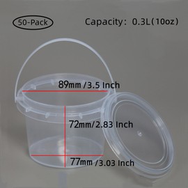 Lobergel 50pack 10oz Slime Containers, 300ml Empty Plastic Storage Jars with Water-Tight Lids and Handle, Mini Storage for DIY Crafts, Candy, Beads, Lotion
