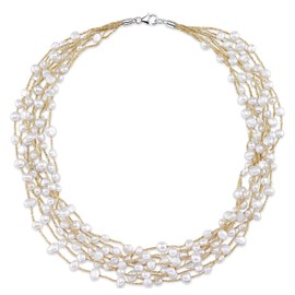 The Pearl Source 4-5mm Genuine White Freshwater Cultured Pearl Mila Necklace for Women