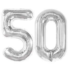 40 Inch Silver Number 50 Digital Balloon,Jumbo Mylar Foil Helium Balloon for 50 Balloons for Birthday Party,Wedding Anniversary Party Decorations