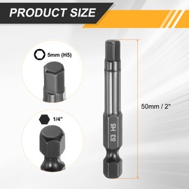 HARFINGTON 2pcs Flat Hex Head Drill Bit H5 (5mm) Magnetic Tip 1/4" Hex Shank 50mm (2") Long Mirror Polished Metric Hexagonal Screw Driver Screwdriver Bits Wrench Electric Power Tools