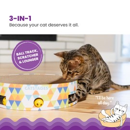 Catstages Bowl Track Scratcher Cat Ball-Track Toy, Corrugated Scratch, and Lounger All-in-One, Two Balls Included for Interactive Play, Multicolored