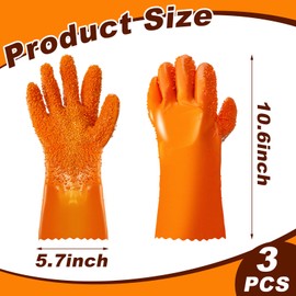 3 Pairs Sewer Non Slip Reusable Gloves PVC Sewer Gloves Abrasion Resistant Drain Cleaning Gloves Waterproof Safety Work Gloves Plumbing for Men Women Plumber Tools, Orange