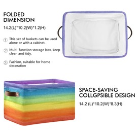 Large Storage Basket Colorful Stripe Rainbow Foldable Storage Box Organizer Bins with Handles for Bedroom Home Office