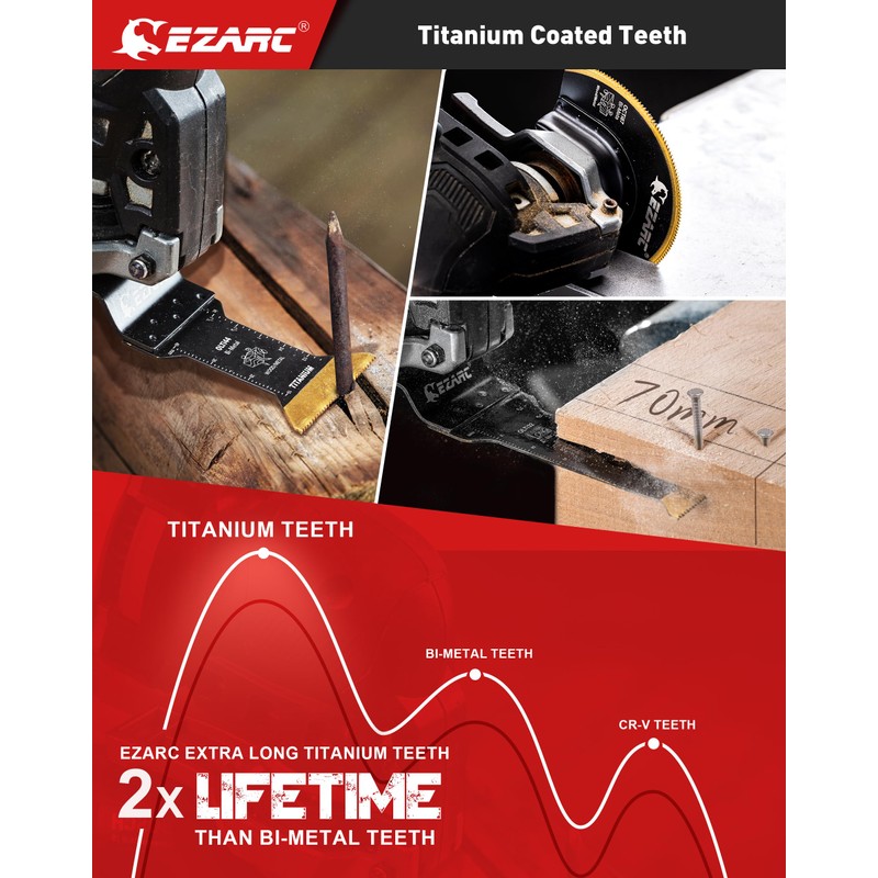 EZARC 7PCS Oscillating Saw Blades, Titanium Multitool Blades for Wood