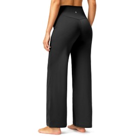 Soothfeel Wide Leg Pants Woman Yoga Pants with Pockets Crosscover High Waist Stretch Work Lounge Casual Dress Sweatpants Black
