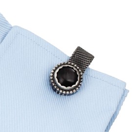 Mens Cufflinks with Chain - Stone and Anti-silver Tone Shirt Accessories - Party Gifts for Young Men (cats eye)