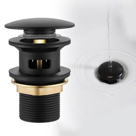 Sink Drain Fitting, Sink Plug with Overflow, Black, Drain Fitting Valve for Washbasin/Sink Pop-Up Click Clack Valve - Drain Valve with Overflow, G 1¼