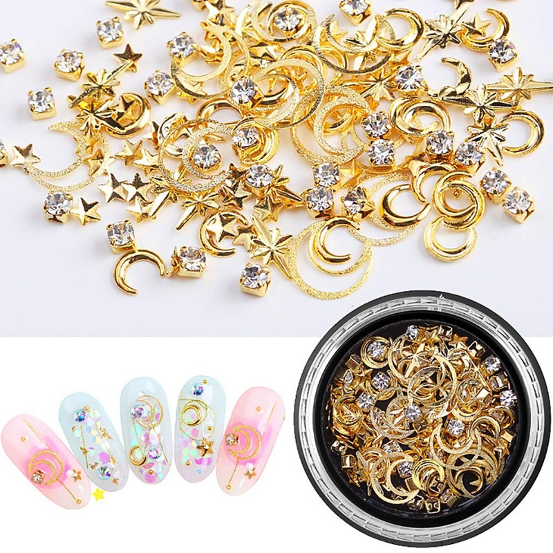 SILPECWEE 6 Boxes 3d Nail Rhinestones And Studs Gold Nail