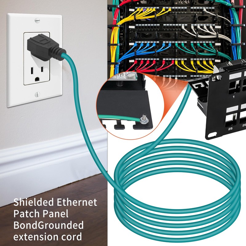 Shielded Ethernet Patch Panel Bond Ground Extension Cord –14AWG (Y-Terminal