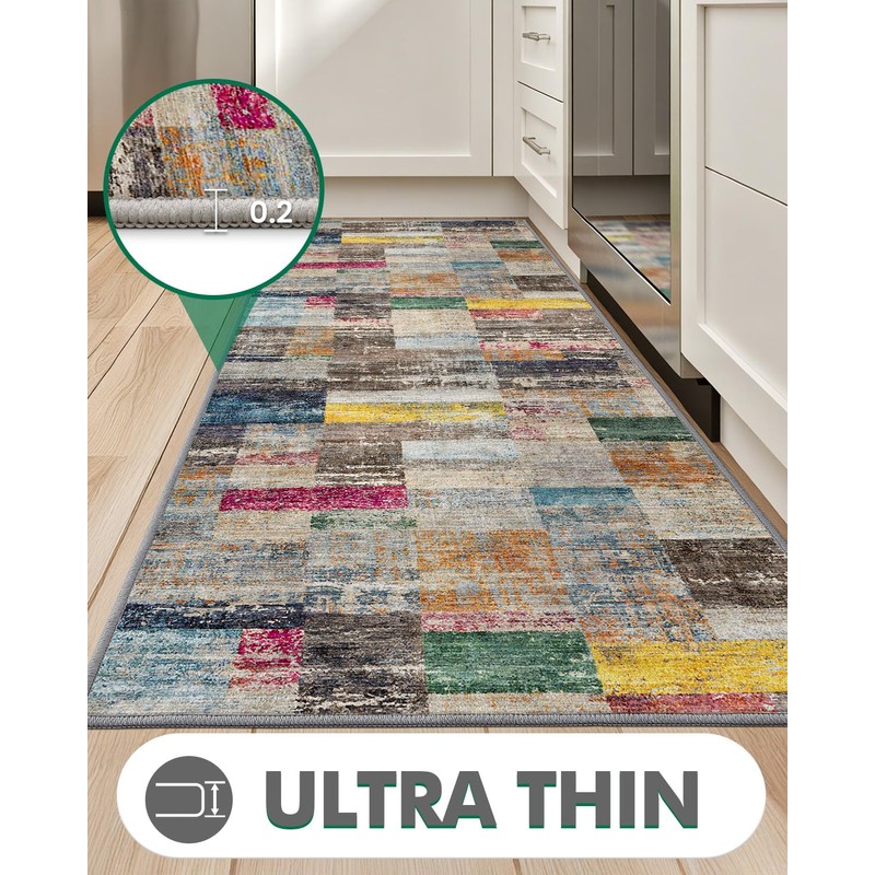LUMI Washable Runner Rug, 3'x7' Non-Slip Hallway Mat, Low Profile