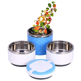 Cocoarm 3 Layer Thermal Food Bottle, 1230 ML, Thermal Lunch Box, Stainless Steel, Thermal Food Container, Double Handles, Thermal Box, PP Material Outer, Stainless Steel Interior