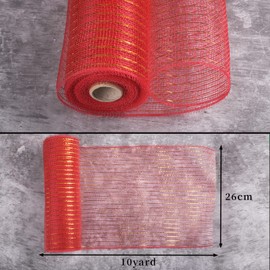 XNHIU Euvoym 2 Rolls Red Christmas Decor Poly Mesh Ribbon 10 Inches x Yards Metallic Foil Deco for Tree Wreaths Swag Bows Garland Decoration (Red)