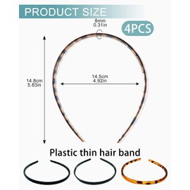 LEEQBCR 4 Stück Dünne Kunststoff Stirnbänder Plain DIY Haarbänder Dünn Stirnbänder Kopfbedeckungen für Damen Männer Mädchen, Stirnband aus Kunststoff für Waschen des Gesichts Make-up Sport Lesen