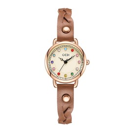 TOOCAT Colorful Birthstone Women's Watches Braided Strap Exquisite Compact Women's Watches 30M Waterproof Analog Watches for Females Students Ladies (Brown)