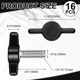 Tandefio 16 Pcs 1/4"-20 x 3/4" Stainless Steel Thumb Screw Adjustable Tee Wing Plastic Knob Thread Thumbscrew Black Wing Knob Bolt for Remove Replace Hand Clamping Tightening Power Supply
