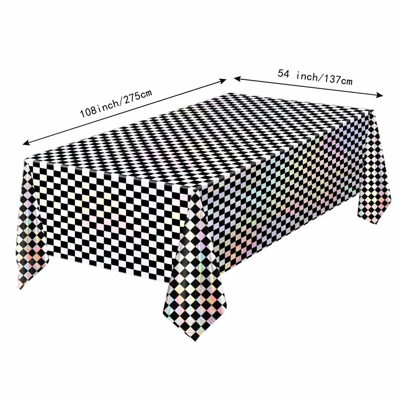 FALIZIFU 1 Pack Black and Iridescent Checkered Tablecloth Shiny Disposable