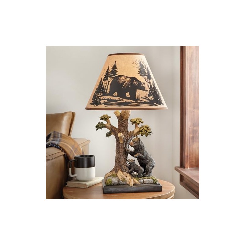 BLACK FOREST DECOR Woodland Bear Scene Lamp – Rustic Table