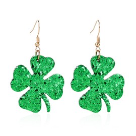St. Patrick's Day Shamrock Leather Earrings for Women Irish Clover Glitter Sequin Dangle Drop Earring Holiday Celebration Lightweight Festive Luck Party Jewelry Creative Gifts-B