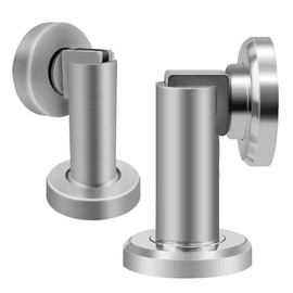 Magnetic Door Stop, Stainless Steel Door Stopper, Chrome Door Catch Holder 2 Pack, Heavy Duty Doorstop with Magnet Wall Floor Mount Home Office Commercial Use Brushed Nickel