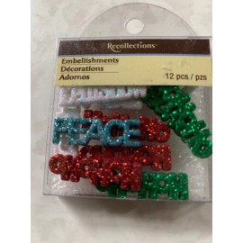 RECOLLECTIONS ADHESIVES CHRISTMAS MULTI-COLOR GLITTER WORDS CHRISTMAS WORDS 12pc