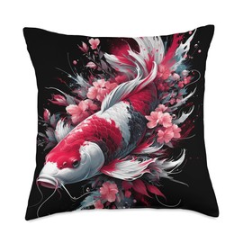 Koi Carp Fish Japanese Sakura Wear Store Cherry Blossom Koi Carp Fish Japanese Sakura Christmas Throw Pillow, 18x18, Multicolor