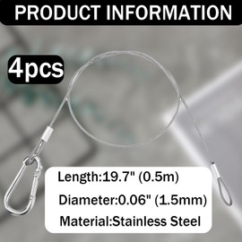 Pack of 4 Wire Rope Security Cable Lock Steel Cable with Eyelets Silver Stainless Steel Security Cable 50 cm x 1.5 mm Wire Rope Wire Rope with Eyelets for Bicycle Motorcycle Furniture Garden etc.