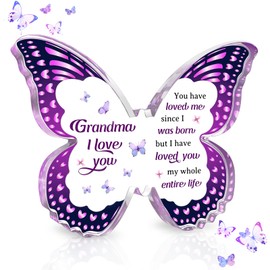 elook Gifts for Grandma, Beautiful Butterfly Acrylic Plaque Best Grandma Birthday Gift from Grandchildren, Granny Gifts on Her Birthday Mothers Day Christmas Valentines - Purple