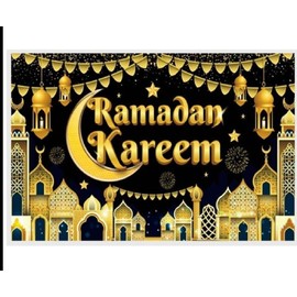 Ramadan Kareem black and Gold Backdrop Ramadan Mubarak Photo Banner/surprise party Backdrop decorations NO DIY necessary