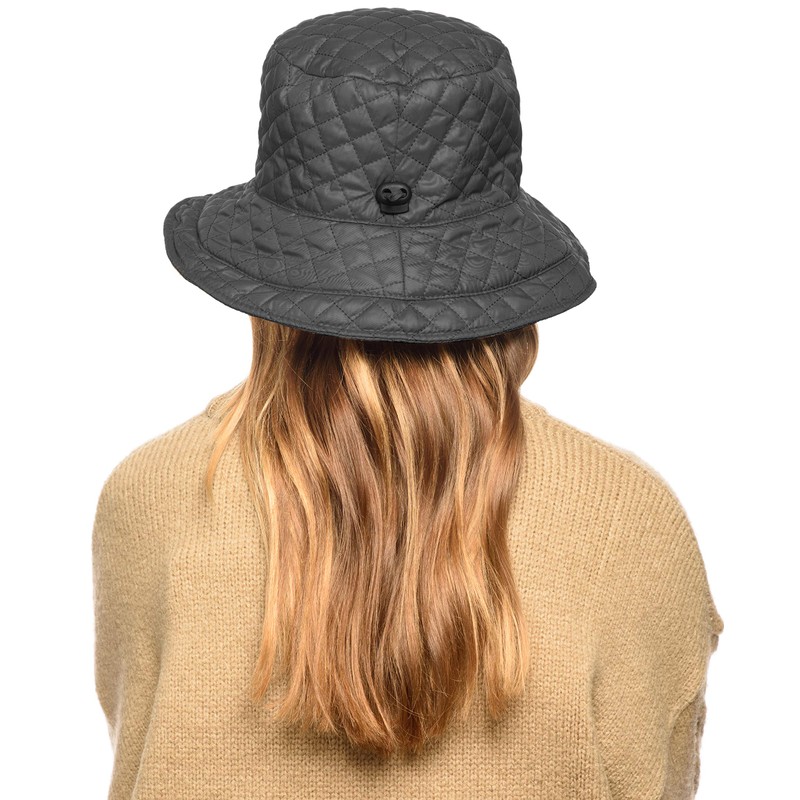 Foldable Water Repellent Quilted Rain Hat w/Adjustable Drawstring, Bucket Cap