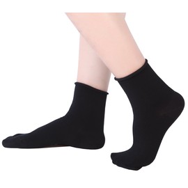 EABERN Women's Ultra Thin Cotton Dress Socks,Summer Lightweight Roll Top Casual Crew Socks 6 Pairs-blackSM