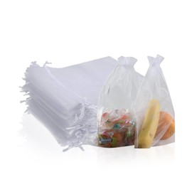 Pack of 20 Organza Gift Bags, 7 x 9 cm/2.7 x 35 Inches, Jewellery Pouches Organza Bag, Drawstring Bags, Small Party Sweet Bags For Birthdays and Weddings, Parties, Christmas, Gift Wrapping (White)