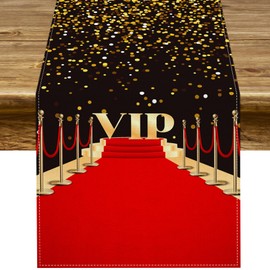 Pudodo VIP - Camino de mesa de alfombra roja para película, noche, fiesta de cumpleaños, decoración de película, espectáculo, graduación, cocina, comedor, decoración del hogar