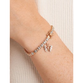 MORGAN & PAIGE Butterfly Charm Bracelet Featuring 14K Rose Gold-Plated Bronze with Diamond Accent S-Link Chain, Diamond Tennis Bracelets, Butterfly Bracelets for Women