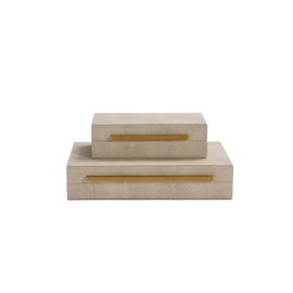 Kingflux Ivory Shagreen Leather Set of 2pcs Decorative Boxes, Storage Boxes Jewelry Organizer, Woment&Men's Accessory Organizer ，Memory Keepsake Box with Brushed Gold handle(Ivory)