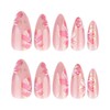 Pink Flower Press on Nails Medium Almond Fake Nails with
