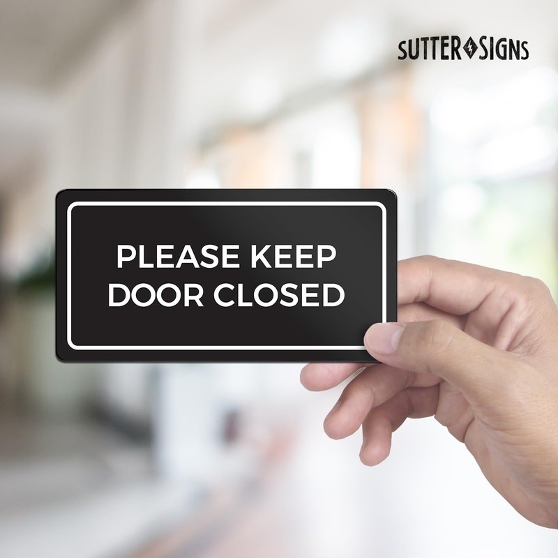 Please Keep Door Closed Sign | Weatherproof Self Adhesive Black