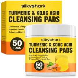 SilkyShark Turmeric Kojic Acid Cleansing Pads 50 Count Kojic Acid and Turmeri...