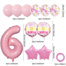 32 Inch 6 Pink Balloons - Pink, Gold, White Confetti Latex Balloons for Birthday Party