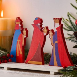 Weysat 3 Pcs 7.9 Inch Christmas Nativity Scene Decorations Wooden Christmas Table Decorations Jesus Mary Figures Wood Blocks Decor Xmas Tabletop Centerpiece for Home Table Event Gift(Three Wise Men)