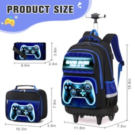 Bevalsa Rolling Backpack for Boys, 3PCS Gamer Roller School Backpacks with Lunch Box & Pen Case, Kids Bookbag Schoolbag with Wheels for Teen Boy Kindergarten Elementary Middle School