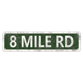 Detroit 8 Mile Road Wall Sign Street Signs Vintage Metal Tin Sign Farmhouse Home Decor Retro Road Signs Country Wall Art Man Cave Garage Decorative Signage 4x16 Inches